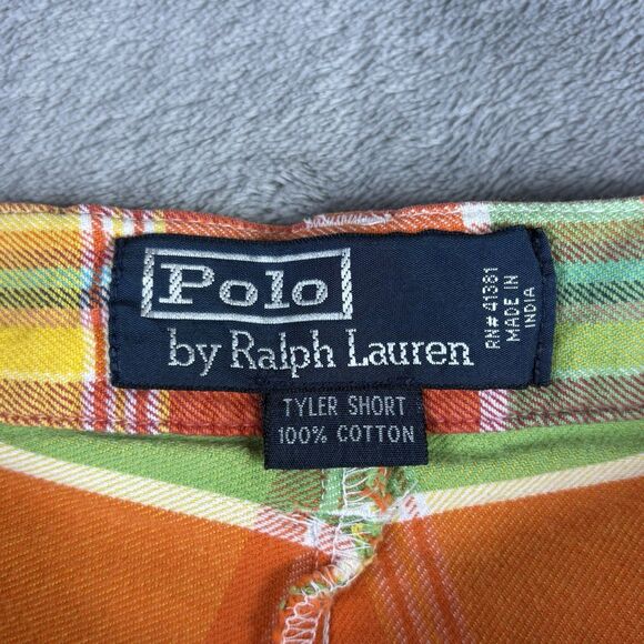 Polo Ralph Lauren Shorts Mens 36 Tyler Orange Green Loud Plaid Preppy‎ Pleated - Picture 2 of 12